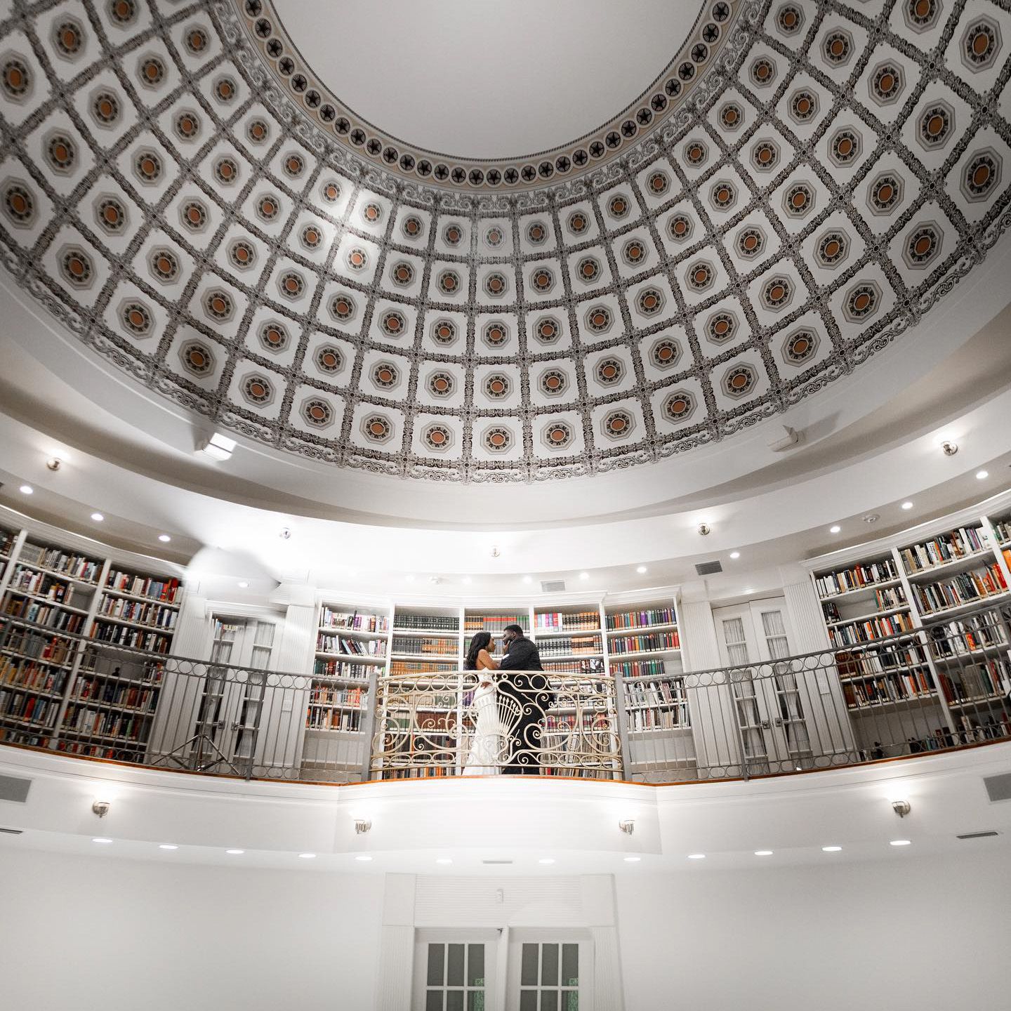 image of Whitehurst Gallery library and dome with a bride and groom